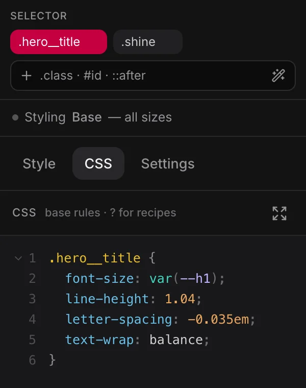 The CSS tab showing the same rule as text.